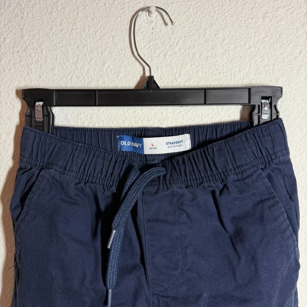 Old Navy Pull On Pants Boys L 10-12 Navy Blue Drawstring Waist Straight Fit‎